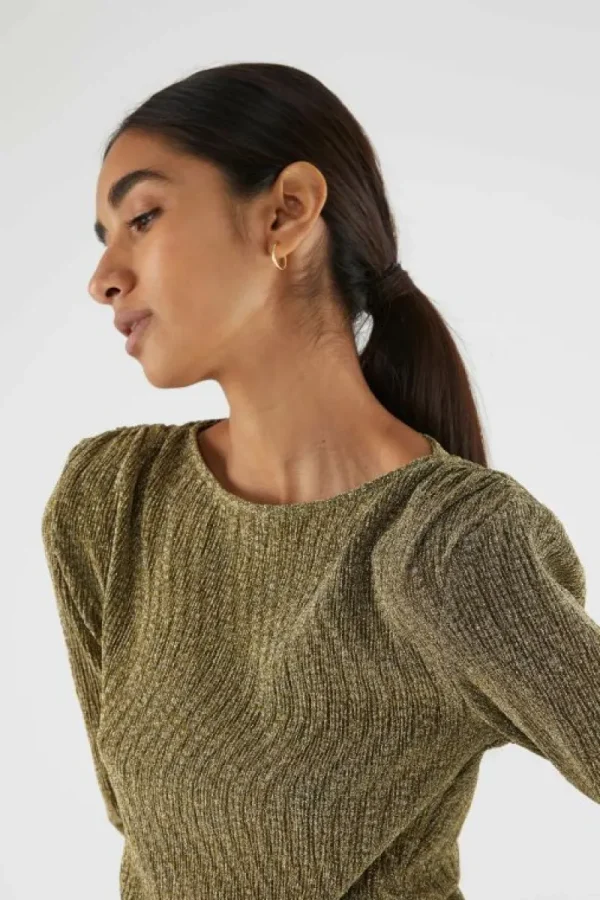 Top de manga larga brillante dorado-COMPAÑIAFANTASTICA Cheap