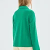 Top de manga larga con cuello solapa verde-COMPAÑIAFANTASTICA Discount