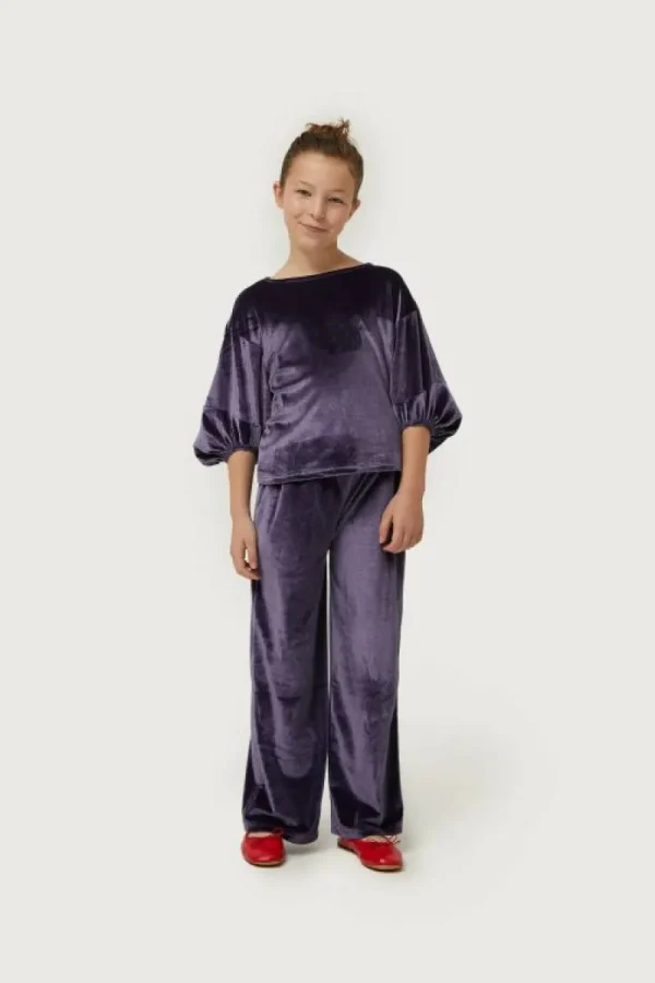 Top de niña de terciopelo manga abullonada morado-MINI Best Sale