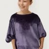 Top de niña de terciopelo manga abullonada morado-MINI Best Sale