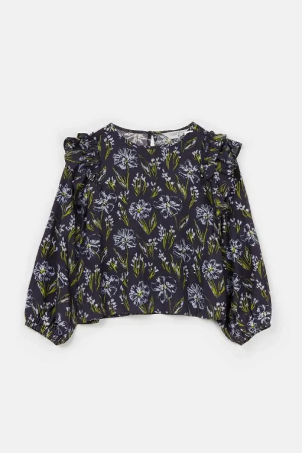 Top de niña en viscosa LENZING™ ECOVERO™ con estampado floral azul-MINI Shop