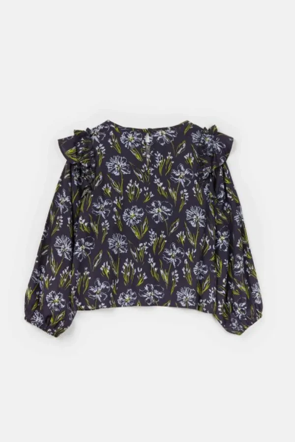 Top de niña en viscosa LENZING™ ECOVERO™ con estampado floral azul-MINI Shop