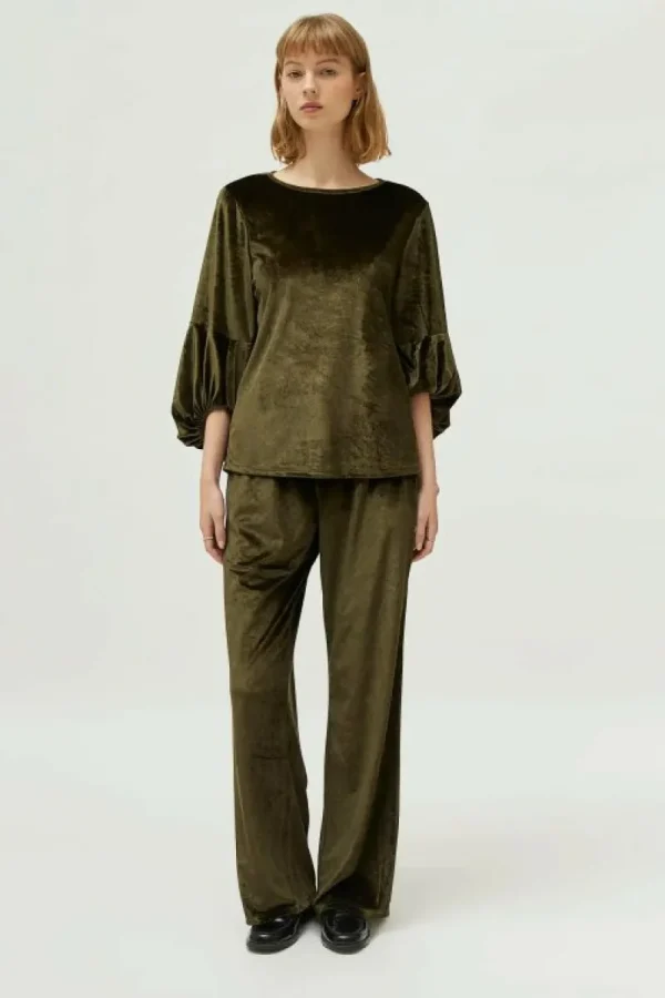 Top de terciopelo manga abullonada verde-COMPAÑIAFANTASTICA Discount