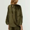 Top de terciopelo manga abullonada verde-COMPAÑIAFANTASTICA Discount