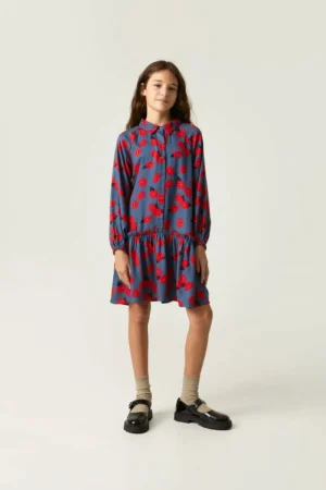 Vestido camisero de niña con estampado floral rojo-MINI Online