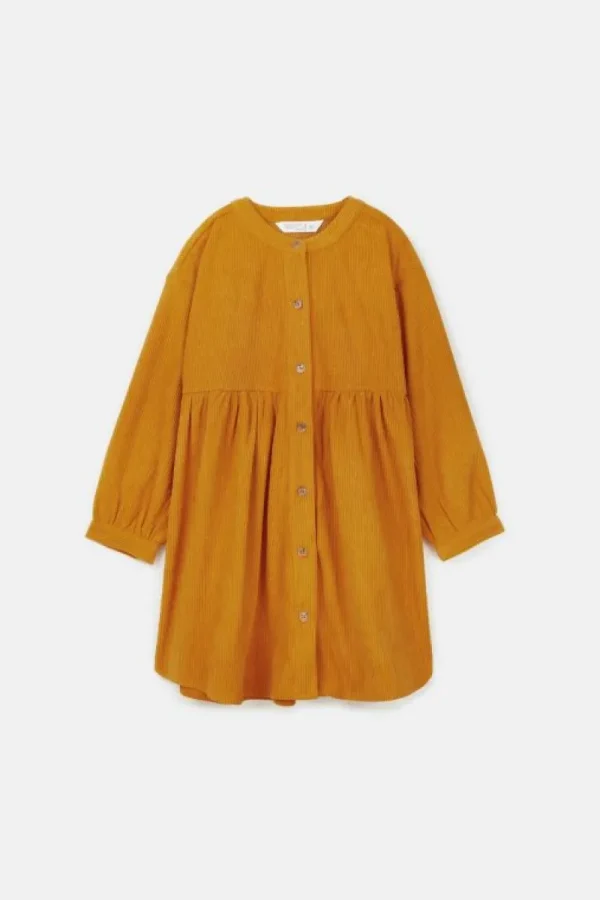 Vestido camisero de niña corto de pana amarillo-MINI Fashion