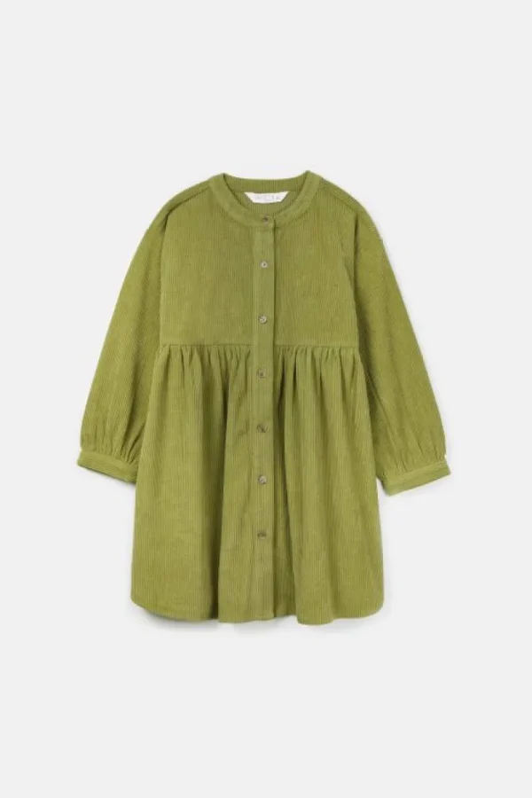 Vestido camisero de niña corto de pana verde-MINI Hot