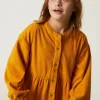 Vestido camisero de niña corto de pana amarillo-MINI Fashion