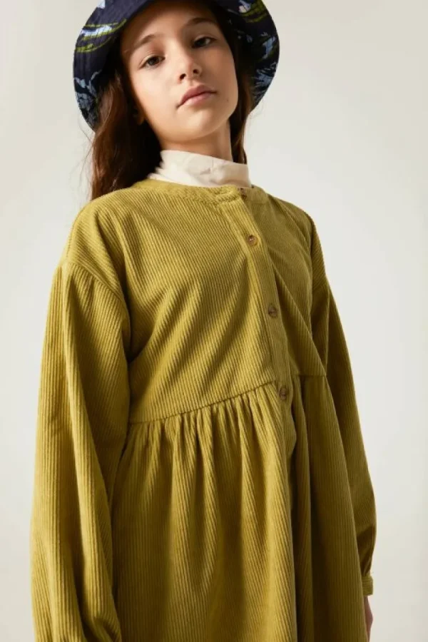 Vestido camisero de niña corto de pana verde-MINI Hot