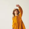 Vestido camisero de niña corto de pana amarillo-MINI Fashion