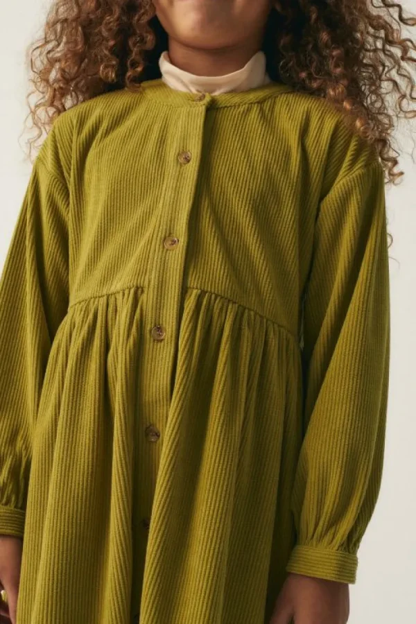 Vestido camisero de niña corto de pana verde-MINI Hot