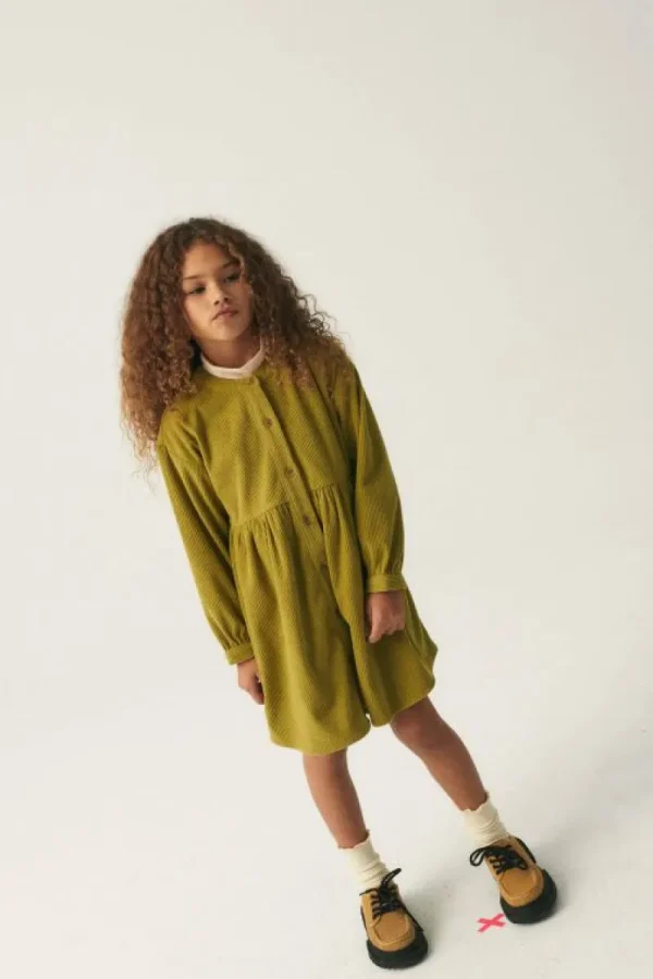 Vestido camisero de niña corto de pana verde-MINI Hot