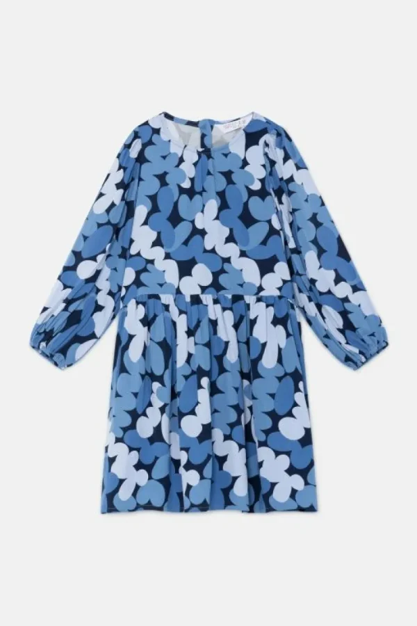 Vestido corto camisero de niña con estampado abstracto azul-MINI Fashion