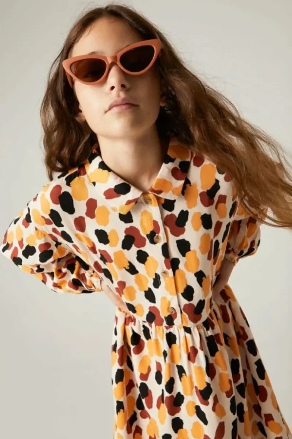 Vestido corto camisero de niña con estampado de lunares-MINI Flash Sale