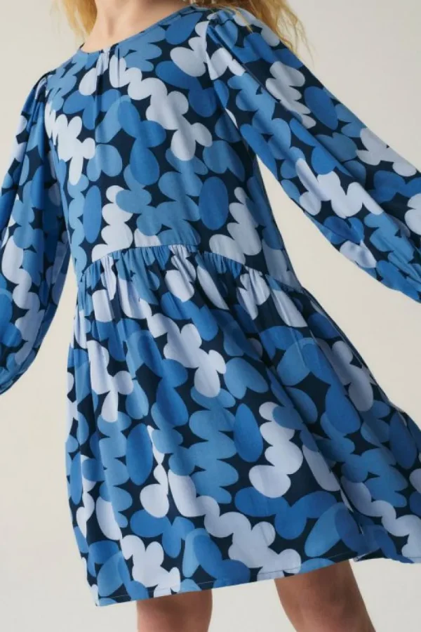 Vestido corto camisero de niña con estampado abstracto azul-MINI Fashion