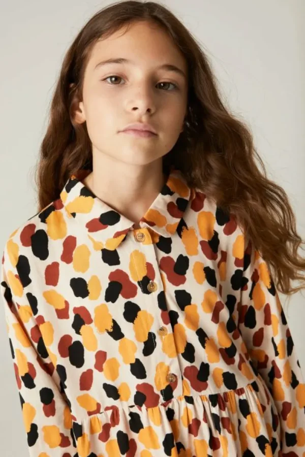 Vestido corto camisero de niña con estampado de lunares-MINI Flash Sale