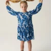 Vestido corto camisero de niña con estampado abstracto azul-MINI Fashion
