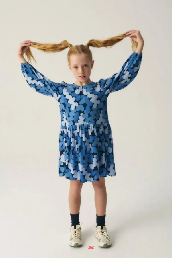 Vestido corto camisero de niña con estampado abstracto azul-MINI Fashion