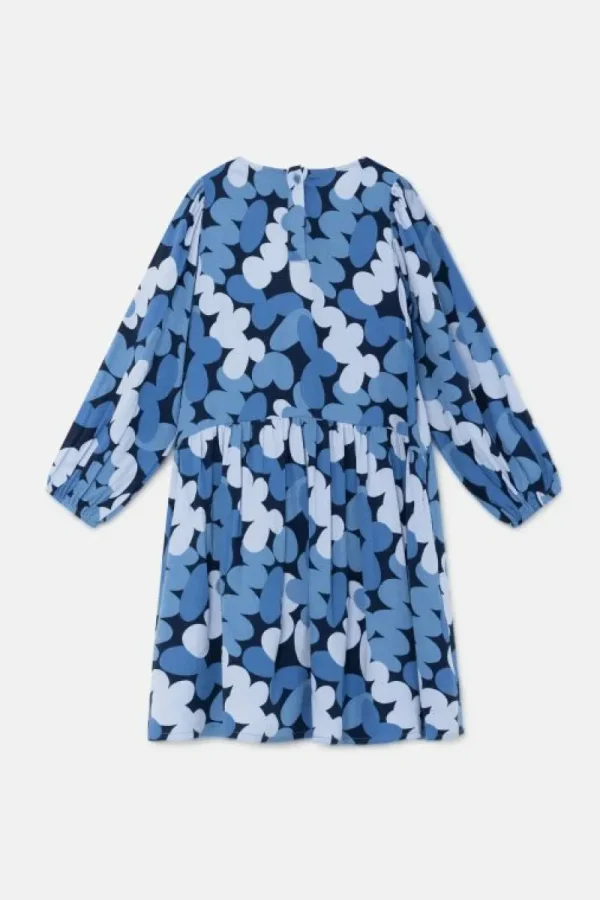 Vestido corto camisero de niña con estampado abstracto azul-MINI Fashion