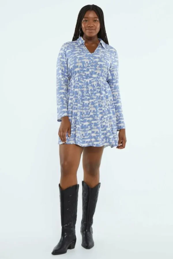 Vestido corto con cuello pico y estampado de animales-COMPAÑIAFANTASTICA Online