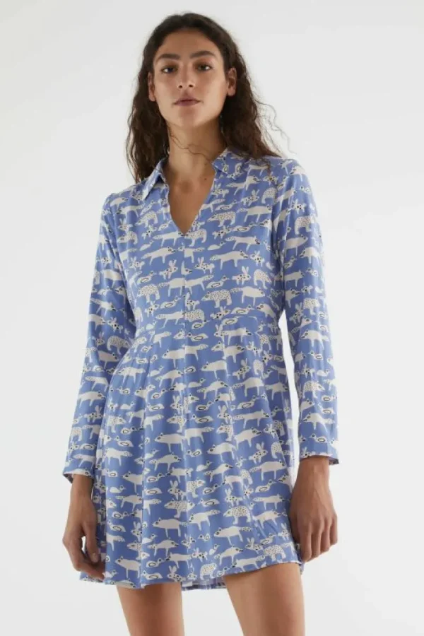 Vestido corto con cuello pico y estampado de animales-COMPAÑIAFANTASTICA Online