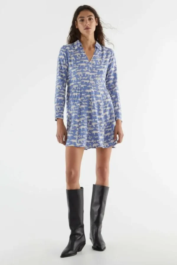 Vestido corto con cuello pico y estampado de animales-COMPAÑIAFANTASTICA Online