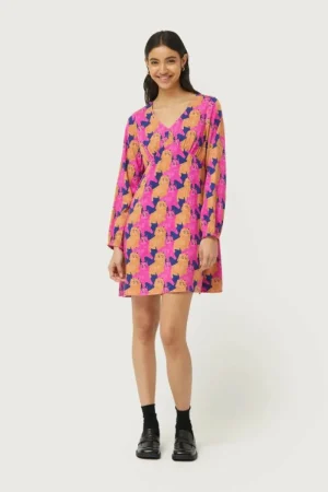Vestido corto con estampado de gatos-COMPAÑIAFANTASTICA Clearance