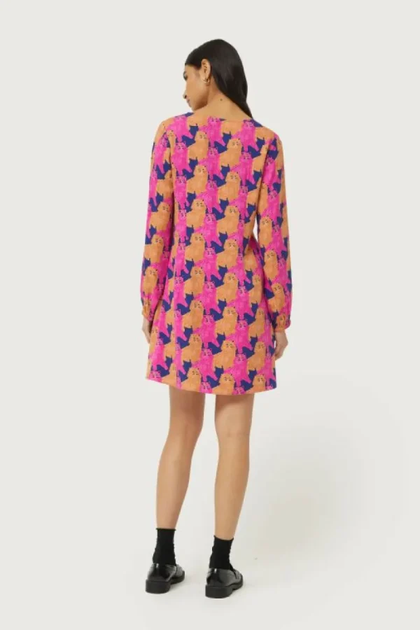 Vestido corto con estampado de gatos-COMPAÑIAFANTASTICA Clearance