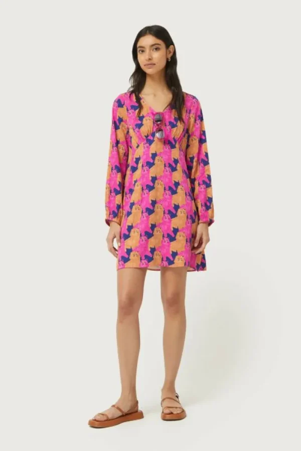 Vestido corto con estampado de gatos-COMPAÑIAFANTASTICA Clearance