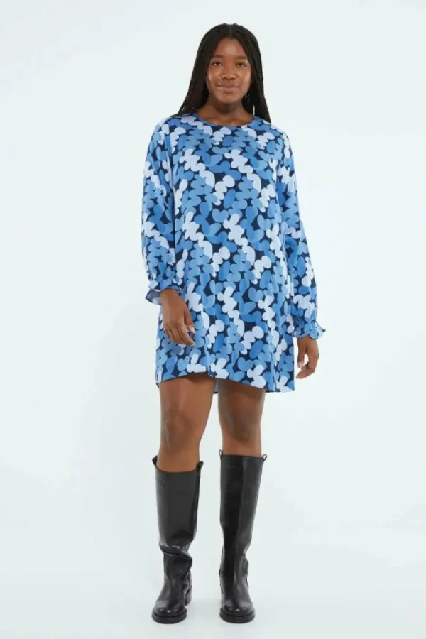Vestido corto con manga larga y estampado abstracto azul-COMPAÑIAFANTASTICA Online