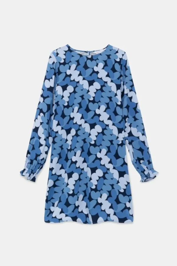 Vestido corto con manga larga y estampado abstracto azul-COMPAÑIAFANTASTICA Online