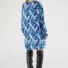 Vestido corto con manga larga y estampado abstracto azul-COMPAÑIAFANTASTICA Online