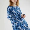 Vestido corto con manga larga y estampado abstracto azul-COMPAÑIAFANTASTICA Online