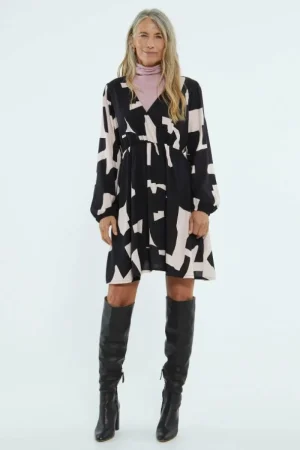 Vestido corto cruzado con estampado abstracto-COMPAÑIAFANTASTICA Online