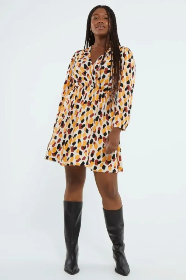 Vestido corto cruzado con estampado de lunares-COMPAÑIAFANTASTICA Fashion