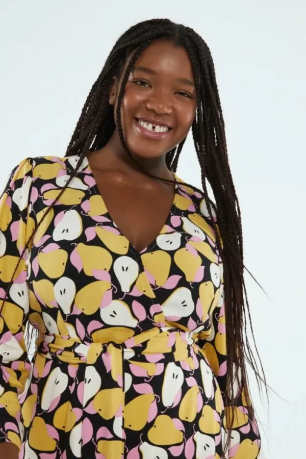 Vestido corto cruzado con estampado de peras-COMPAÑIAFANTASTICA Flash Sale