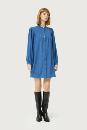 Vestido corto cuello mao azul-COMPAÑIAFANTASTICA Cheap