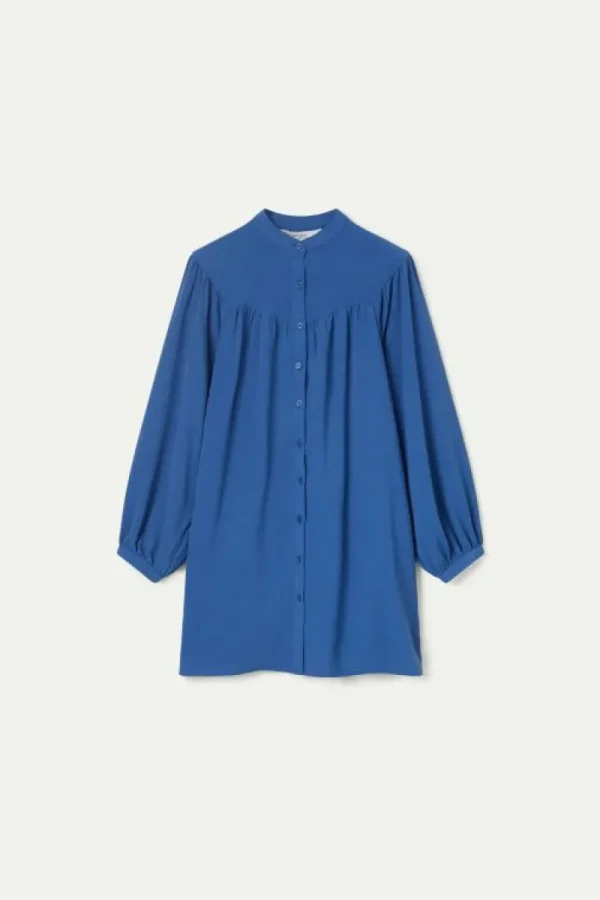 Vestido corto cuello mao azul-COMPAÑIAFANTASTICA Cheap