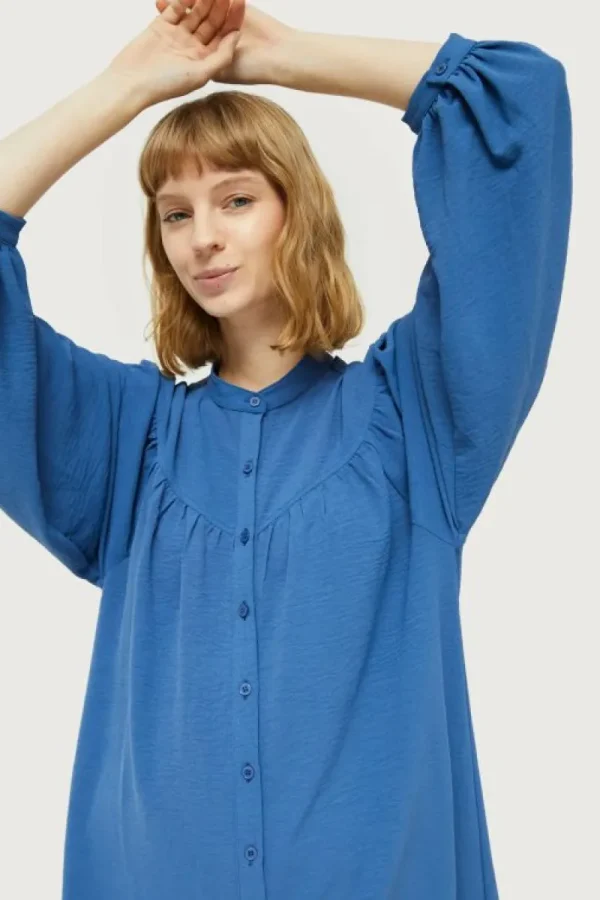 Vestido corto cuello mao azul-COMPAÑIAFANTASTICA Cheap