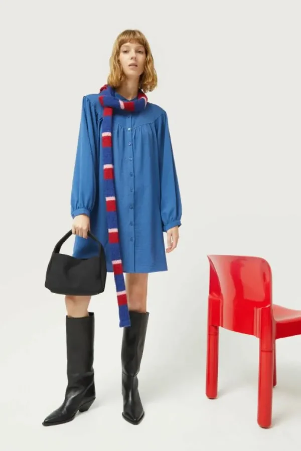 Vestido corto cuello mao azul-COMPAÑIAFANTASTICA Cheap