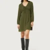 Vestido corto de crepé verde caqui-COMPAÑIAFANTASTICA Clearance