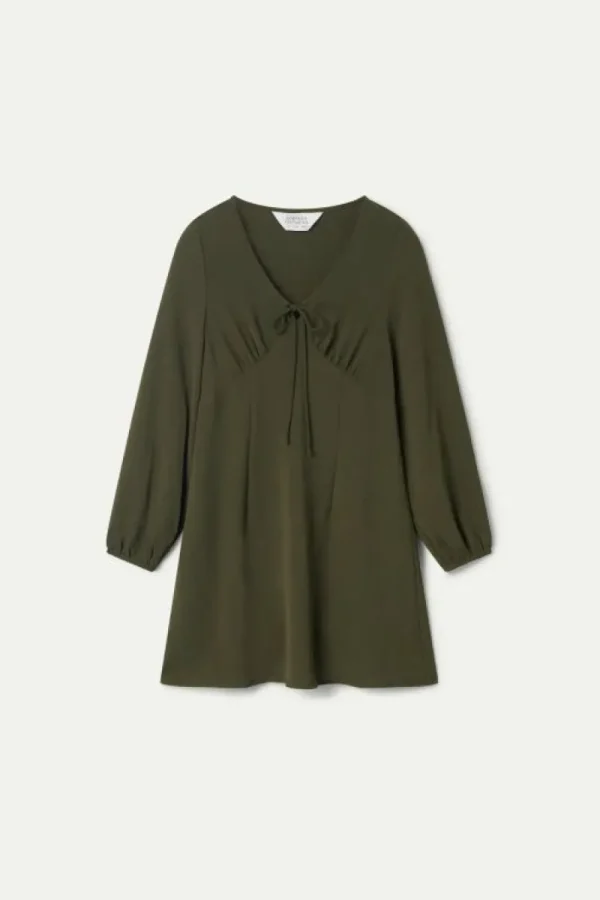 Vestido corto de crepé verde caqui-COMPAÑIAFANTASTICA Clearance
