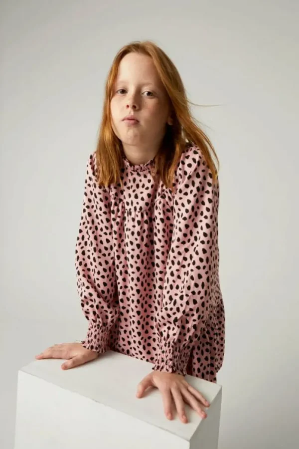 Vestido corto de niña con volantes y estampado de lunares rosa-MINI Outlet