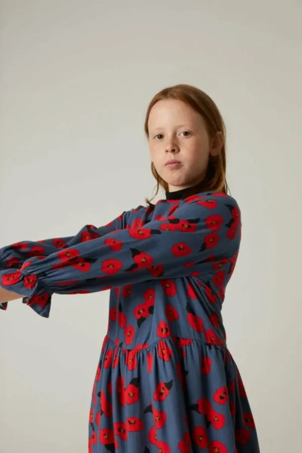 Vestido corto de niña con estampado floral rojo-MINI Cheap