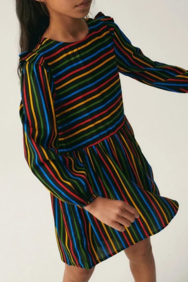 Vestido corto de niña con estampado de rayas multicolor-MINI Shop