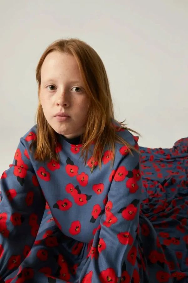 Vestido corto de niña con estampado floral rojo-MINI Cheap