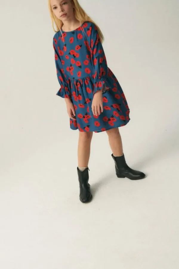 Vestido corto de niña con estampado floral rojo-MINI Cheap