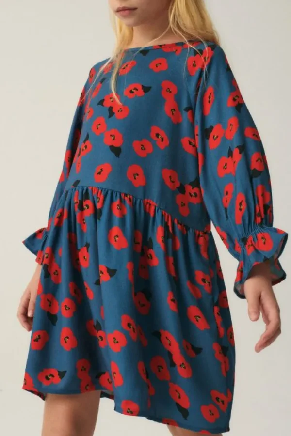 Vestido corto de niña con estampado floral rojo-MINI Cheap