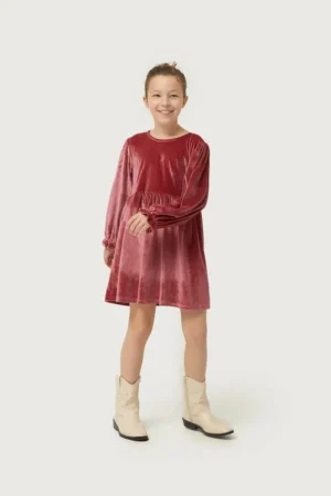 Vestido corto de niña de terciopelo rosa-MINI Best Sale