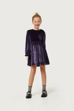 Vestido corto de niña de terciopelo morado-MINI Outlet